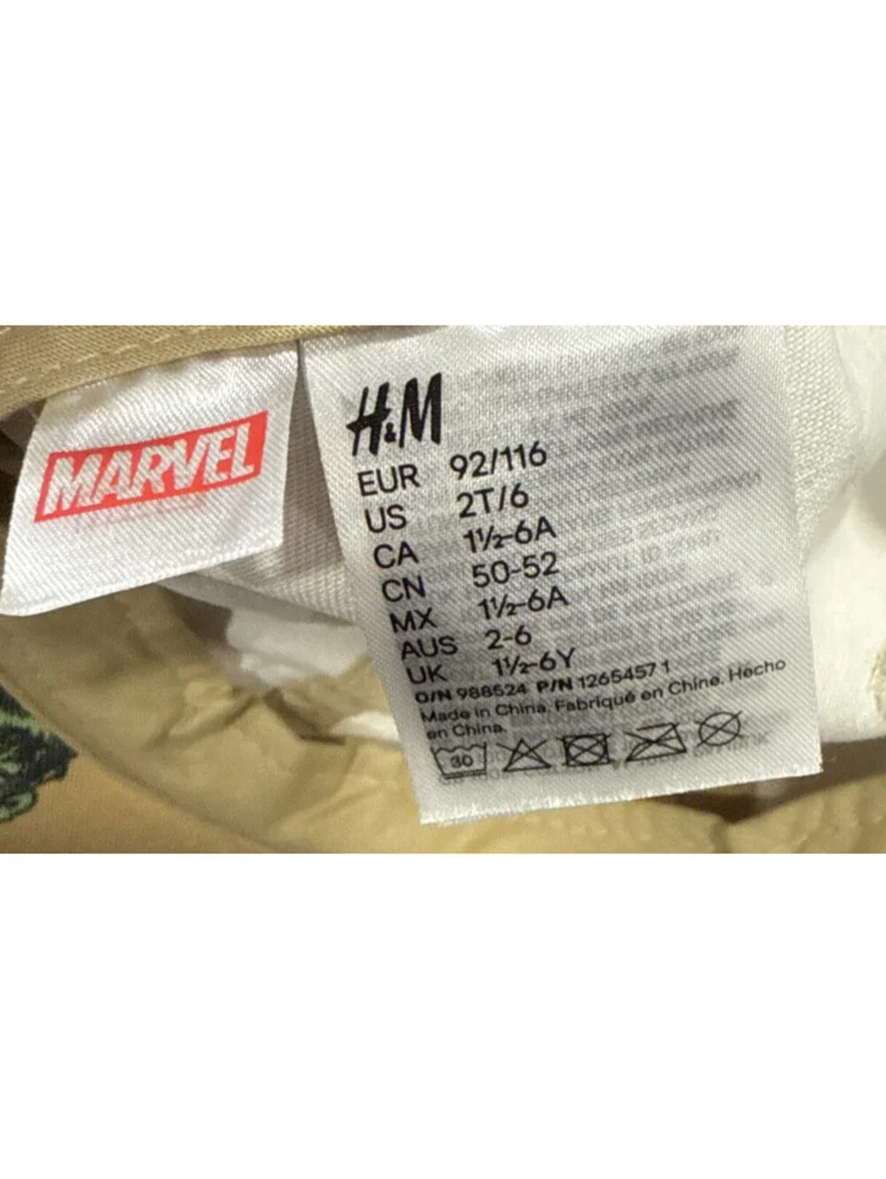 Marvel Comics x H&M Youth Beige Canvas Hat 2T